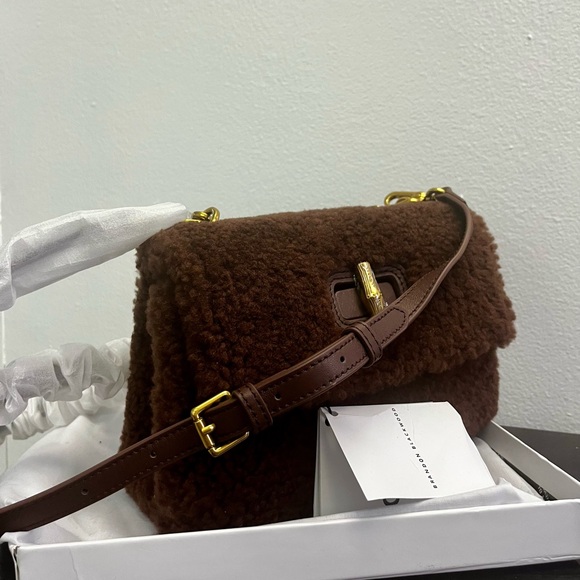 Brandon Blackwoods Bowen Bag in Brown Shearling with Gold Hardware - Picture 3 of 3